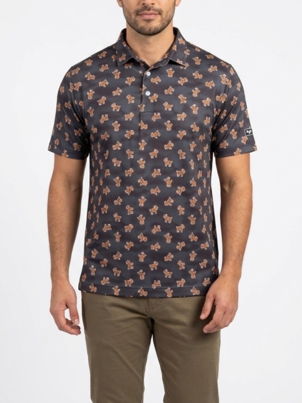 Waggle Golf Polo Shirt Mens XL Black Tiger Goat Graphic Short Sleeve Performance